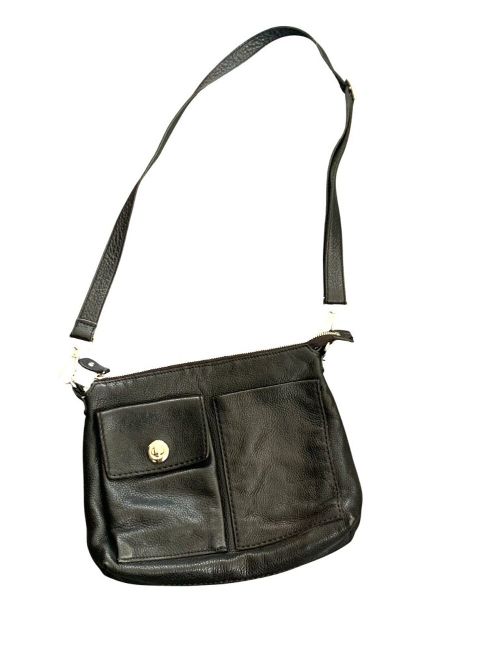 Roots Soft Black Pebbled Leather Crossbody Villager Purse With Adjustable Strap - Picture 2 of 9